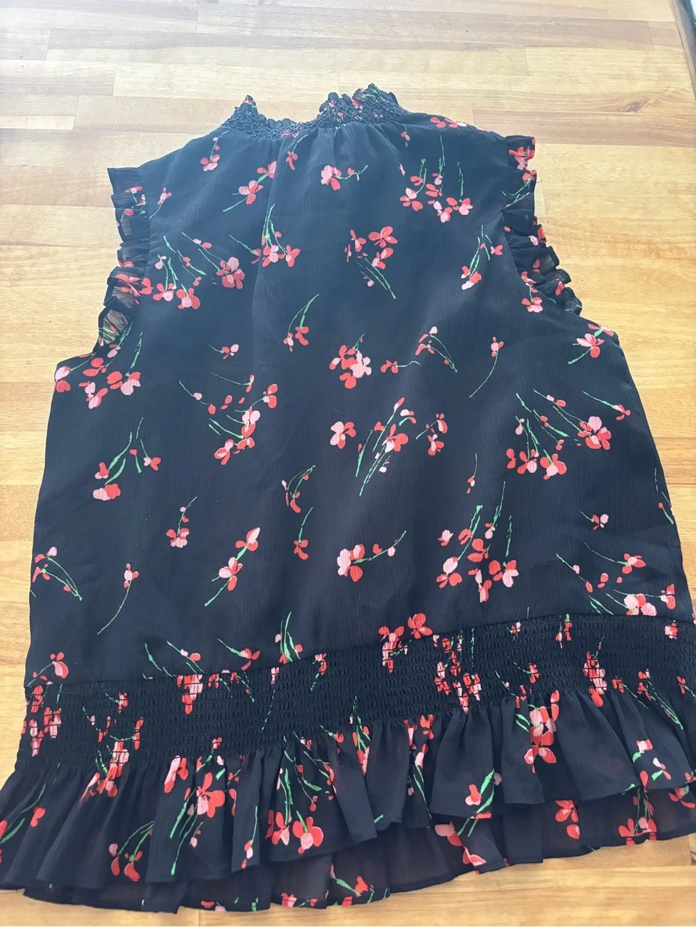 J. Crew Black Floral Ruffle Hem Sleeveless Blouse - size 2